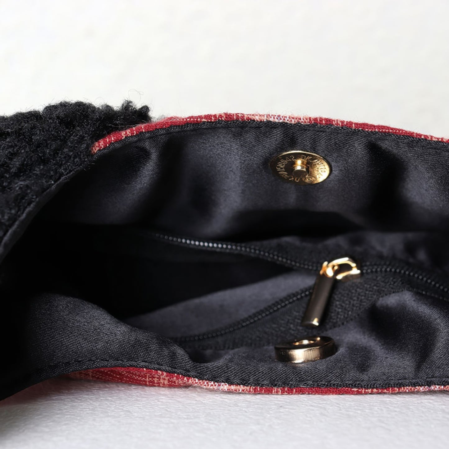 Plaid Fleece Cat Accent Mini Shoulder Bag