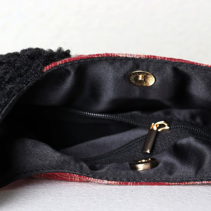 Plaid Fleece Cat Accent Mini Shoulder Bag