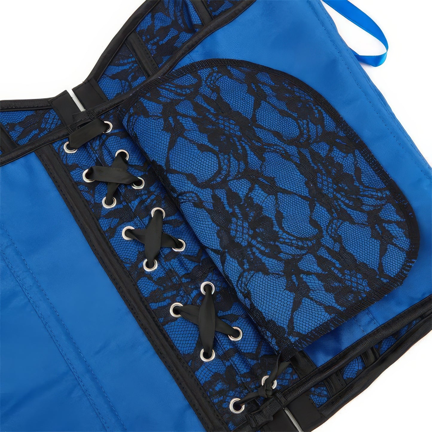 Blue Lace Overlay Bustier Corset