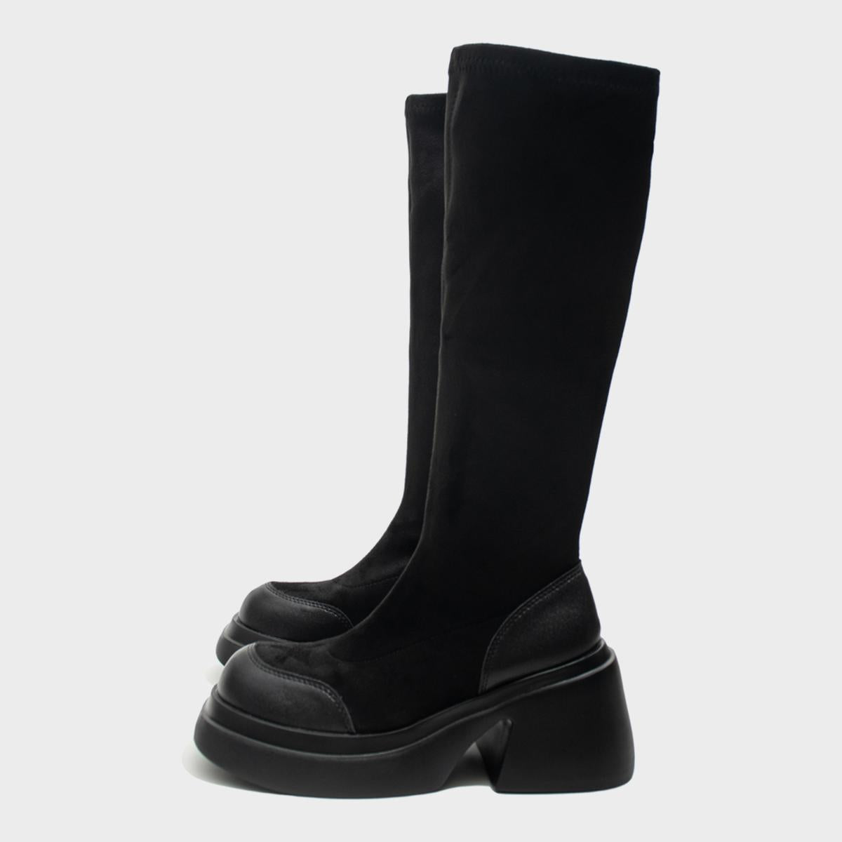 Black Stretch Platform Boots