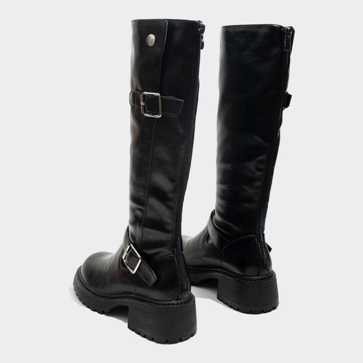 Black Buckled Knee-High Boots