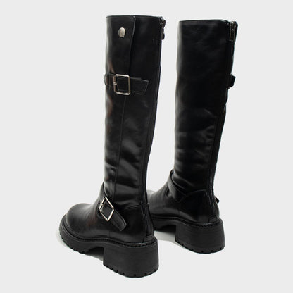 Black Buckled Knee-High Boots