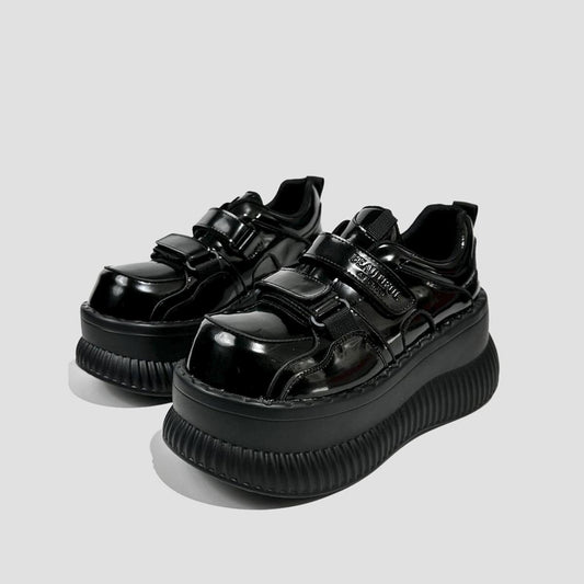 Black Patent Velcro Platform Sneakers