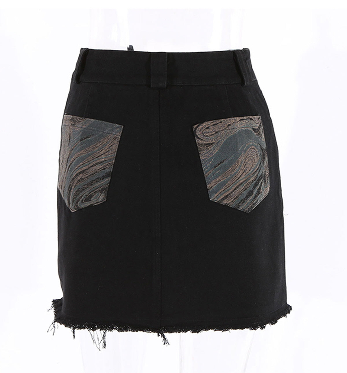 Two-Tone Distressed Denim Skirt