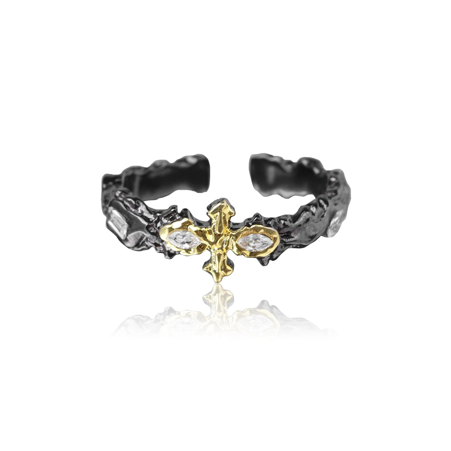 Gold Cross Textured Open Ring