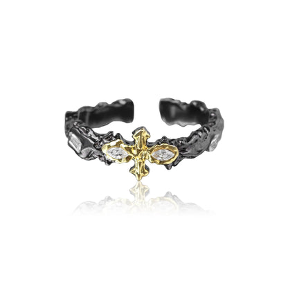 Gold Cross Textured Open Ring