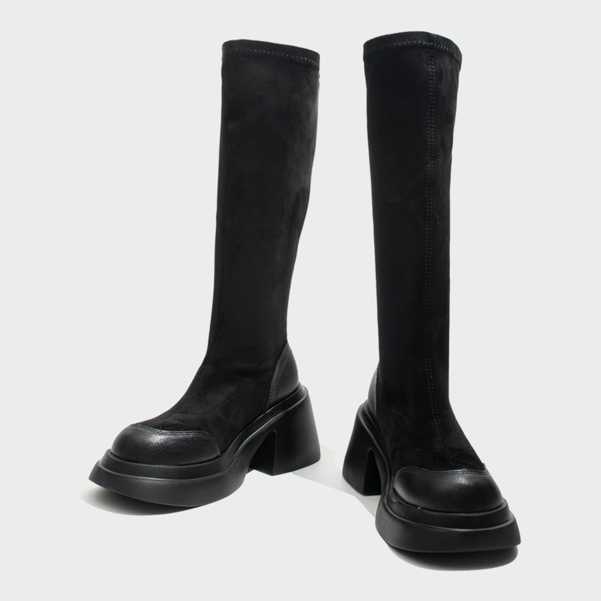 Black Stretch Platform Boots
