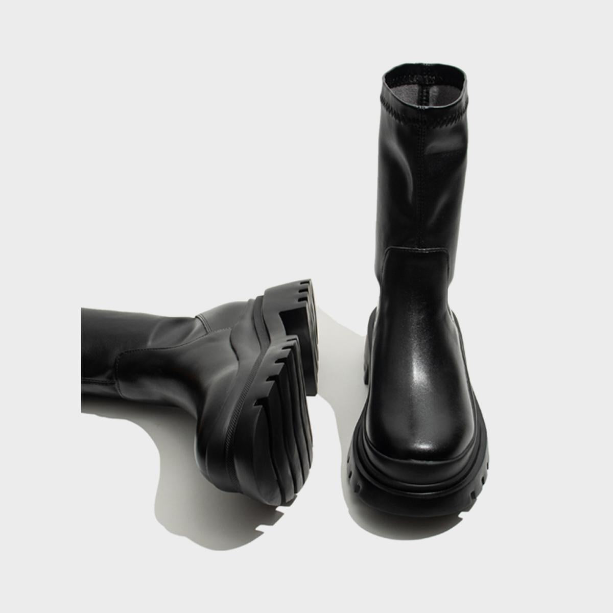 Black Chunky Sole Stretch Boots