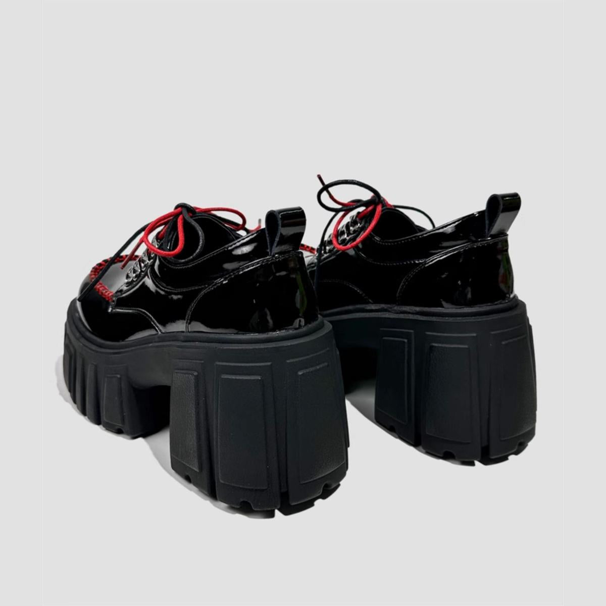 Black Patent Contrast Stitch Platform Shoes