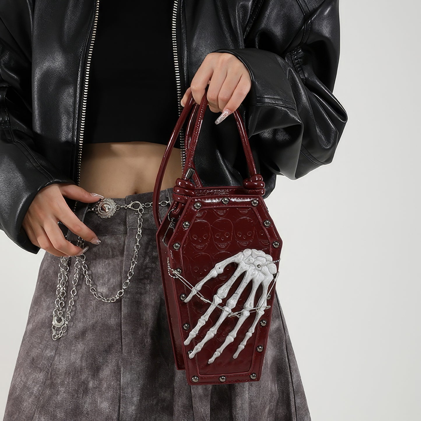 Skeleton Coffin Studded Shoulder Bag