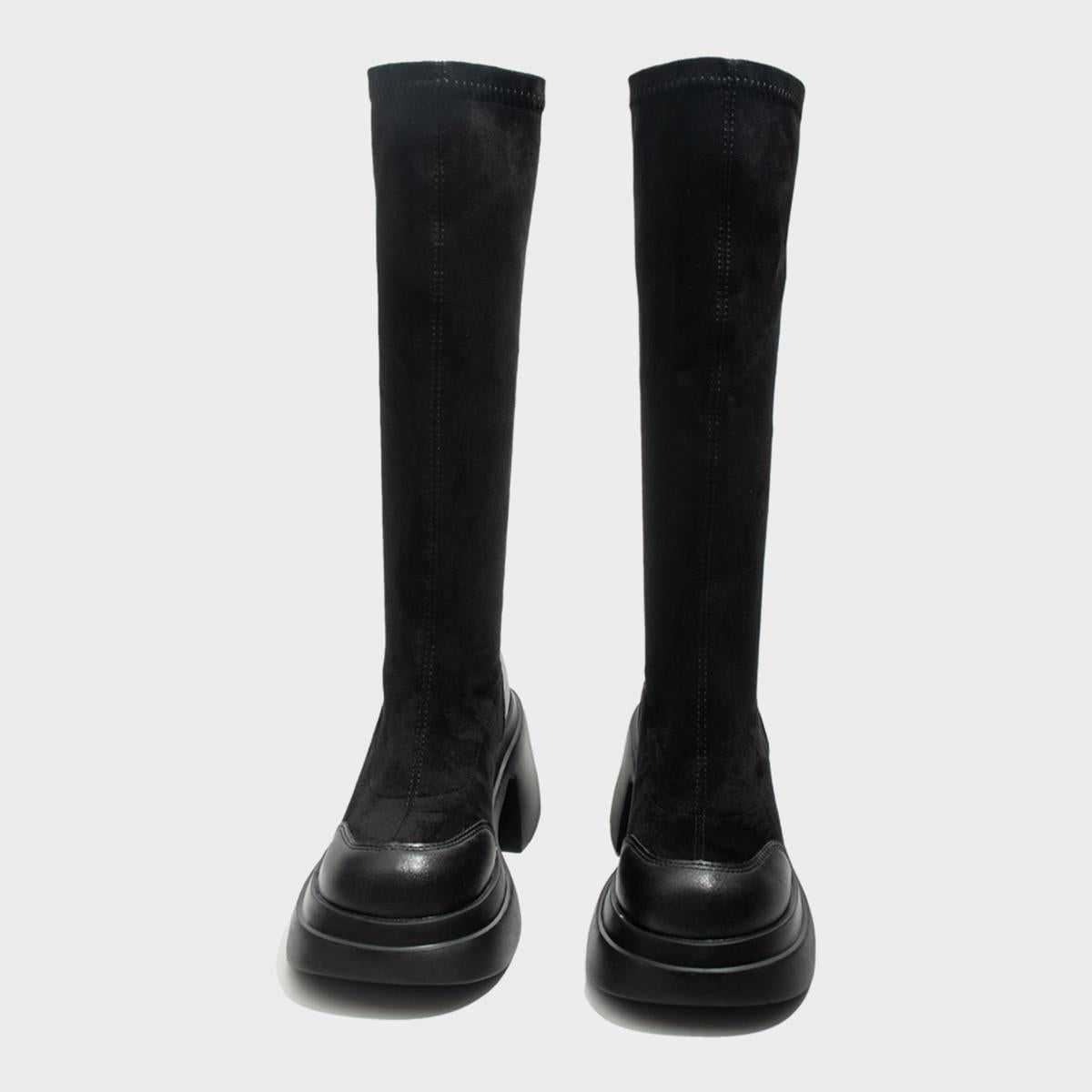 Black Stretch Platform Boots