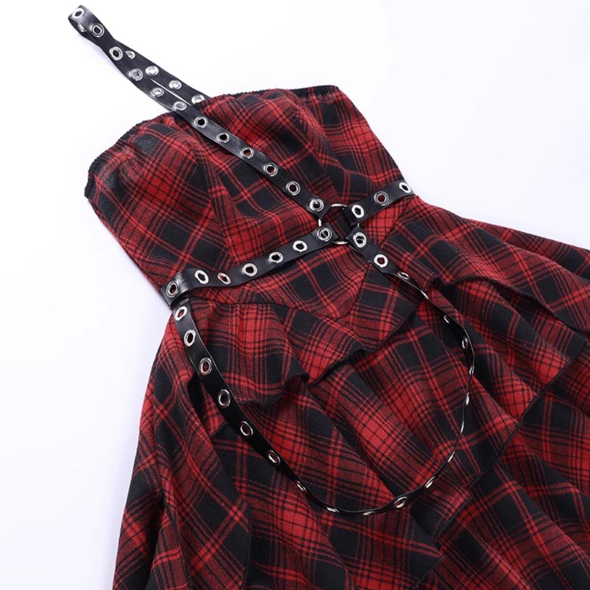 Plaid Buckle Strap Dress