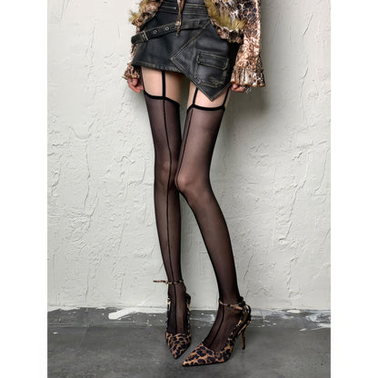 Faux Garter Sheer Tights with Back Seam
