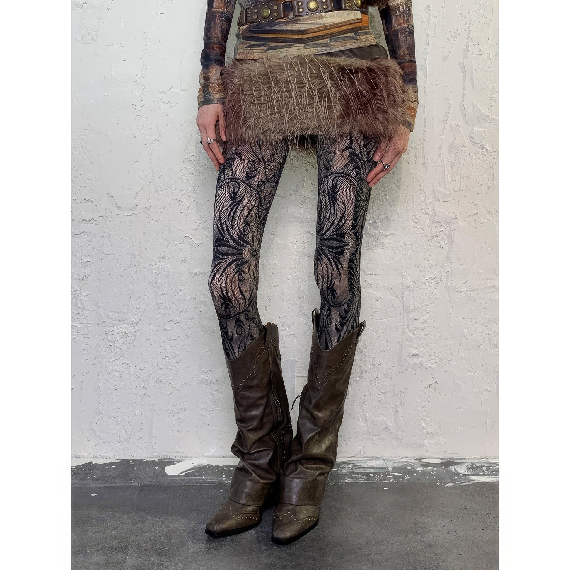 Baroque Leaf Mesh Pattern Tights