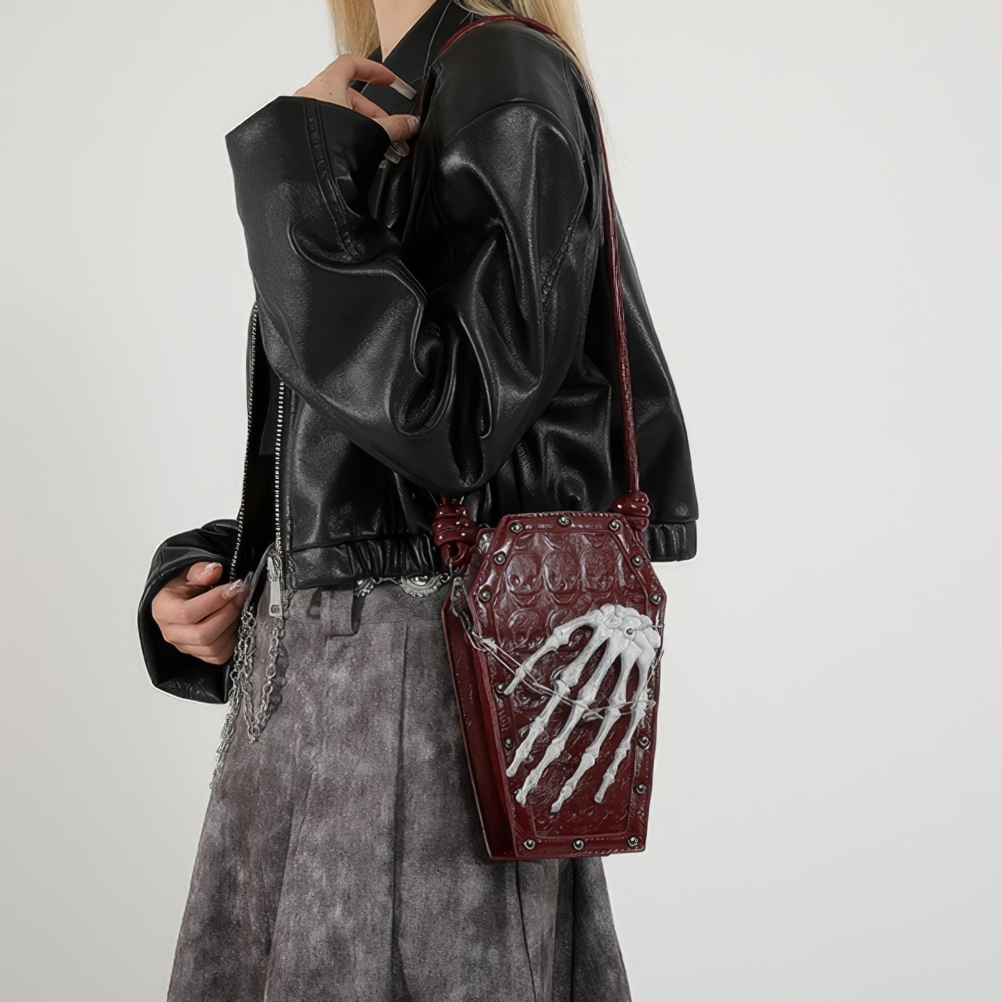 Skeleton Coffin Studded Shoulder Bag