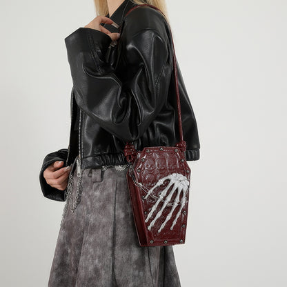 Skeleton Coffin Studded Shoulder Bag