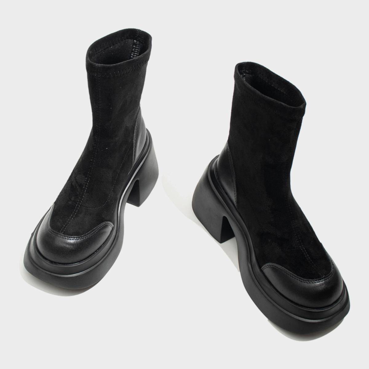 Black Stretch Platform Boots