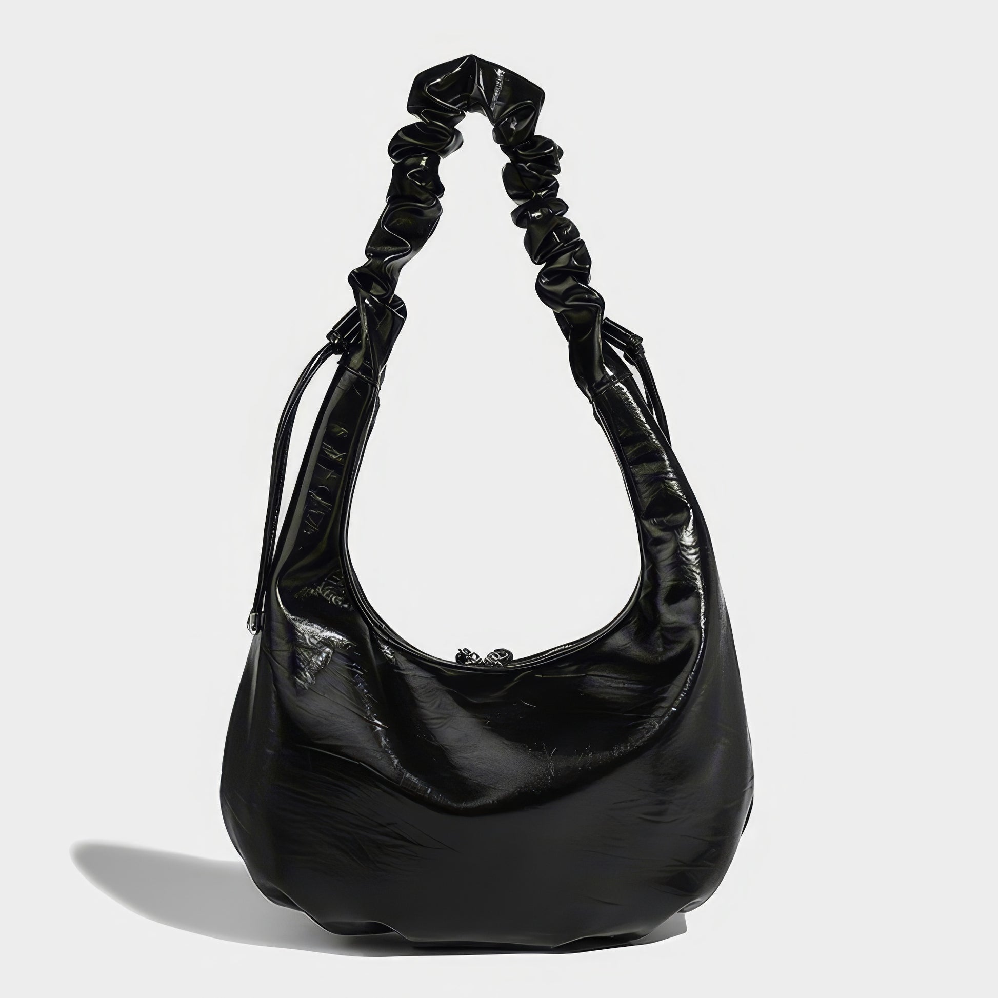 Ruched Glossy Crescent Shoulder Bag