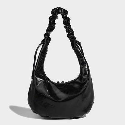 Ruched Glossy Crescent Shoulder Bag