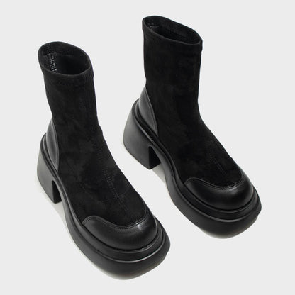 Black Stretch Platform Boots