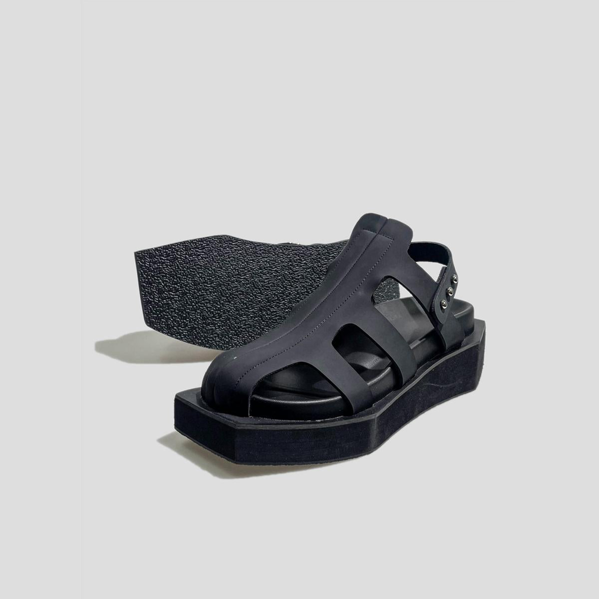 Black Cutout Platform Sandals