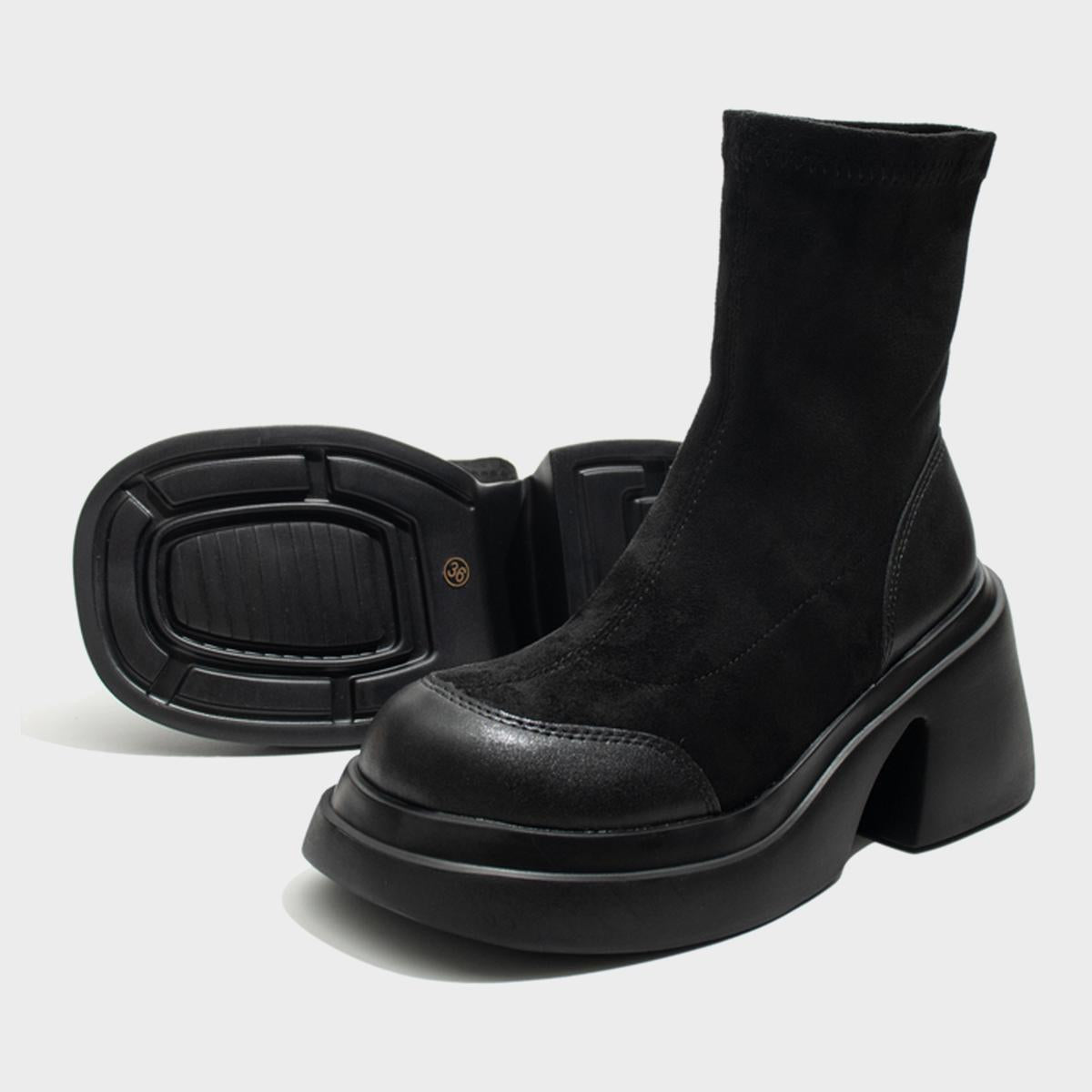 Black Stretch Platform Boots