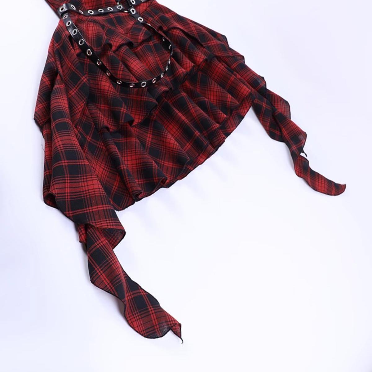 Plaid Buckle Strap Dress