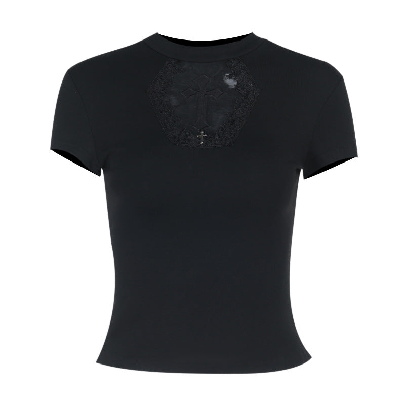 Black Sheer Panel T-Shirt