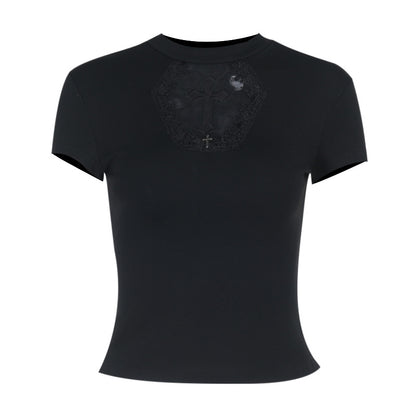 Black Sheer Panel T-Shirt