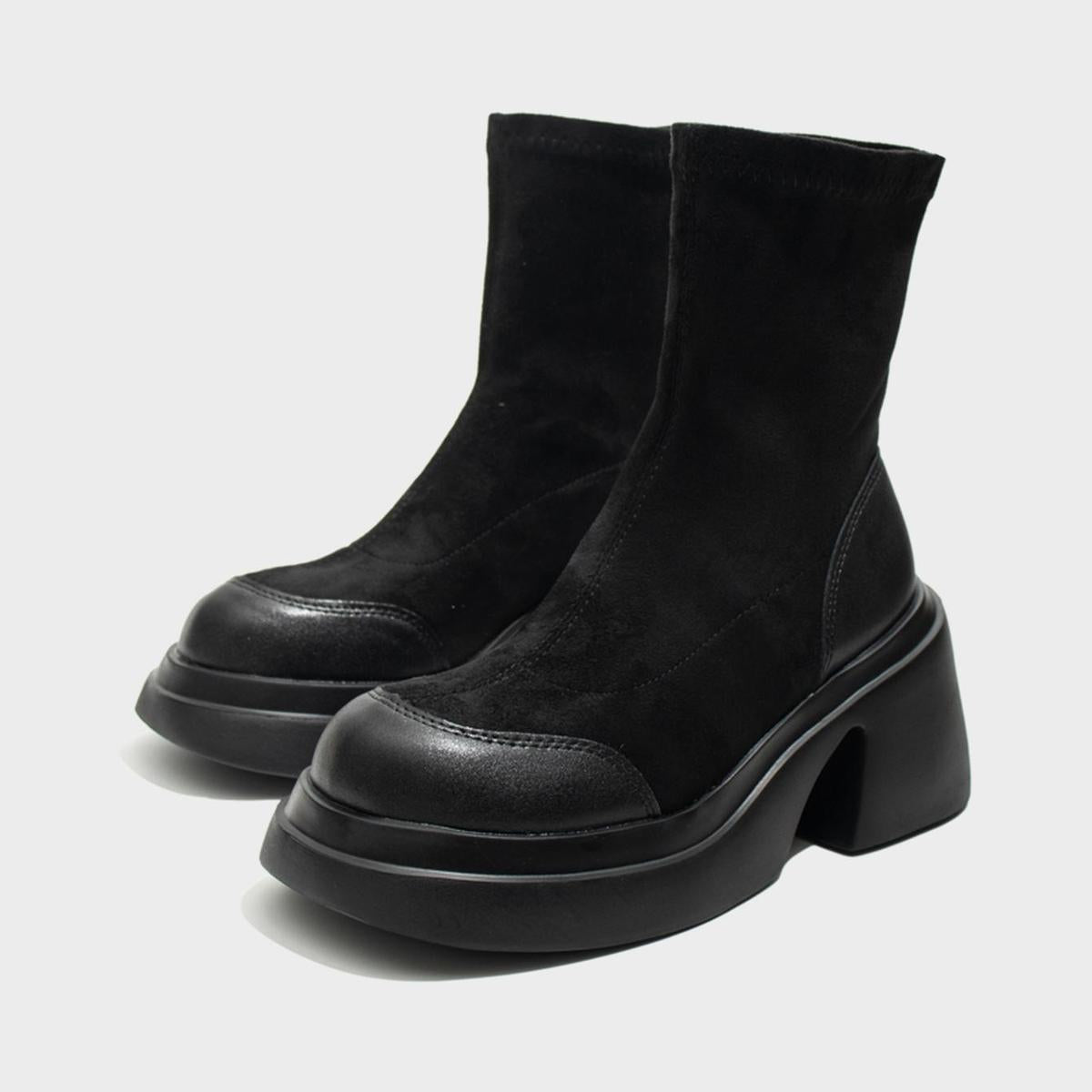 Black Stretch Platform Boots