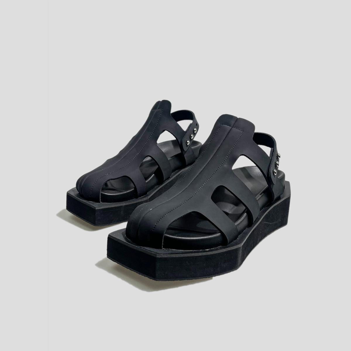 Black Cutout Platform Sandals