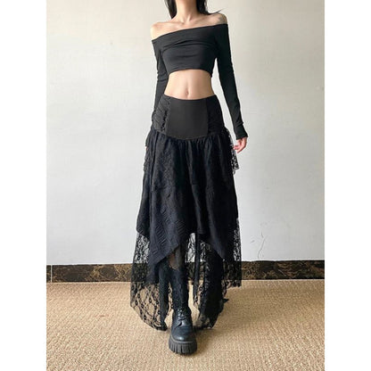 Lace-Up Layered Maxi Skirt