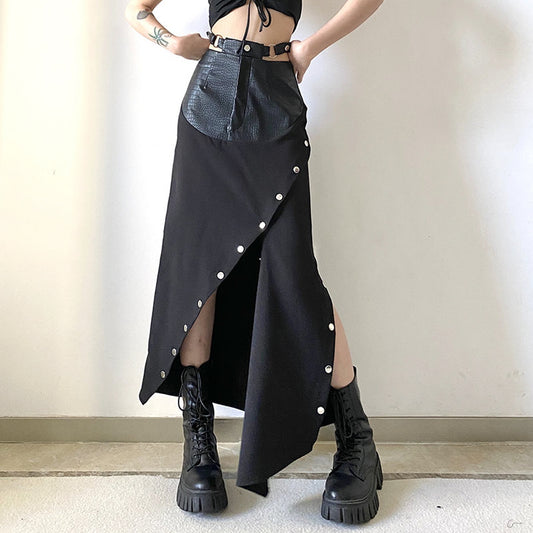 Faux Leather Panel Snap Skirt