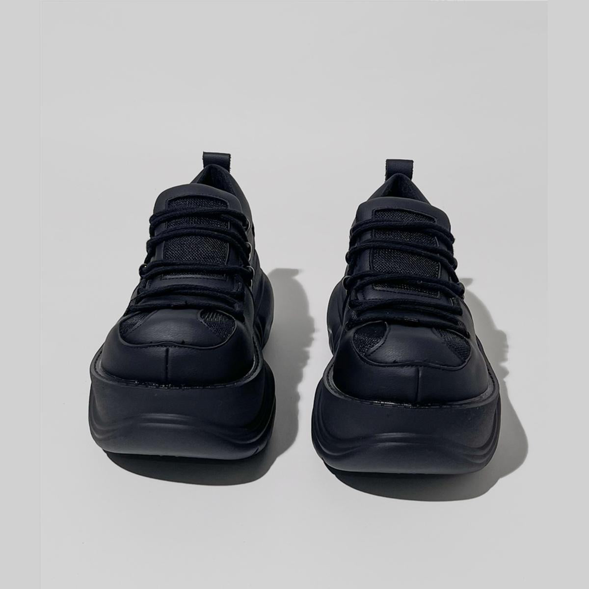 Black Chunky Mesh Platform Sneakers