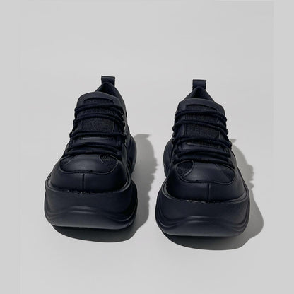 Black Chunky Mesh Platform Sneakers