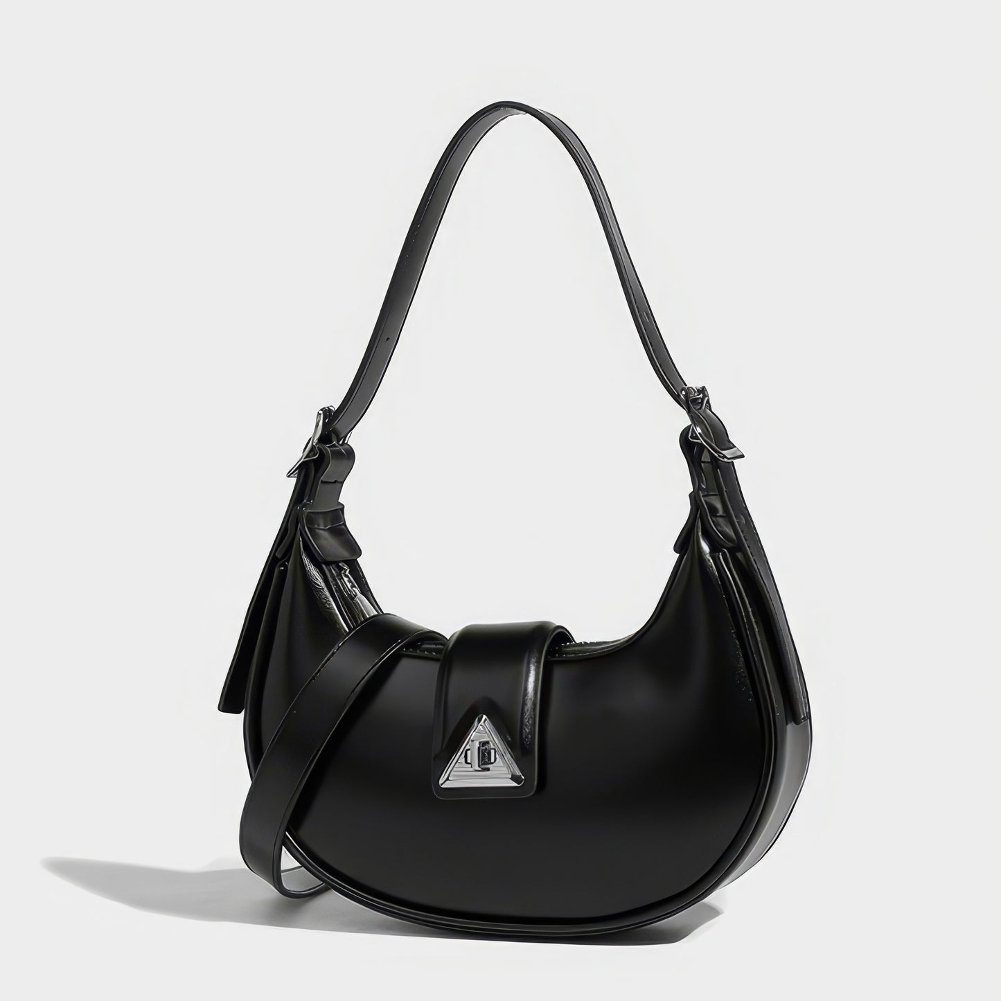 Smooth Black Crescent Shoulder Bag