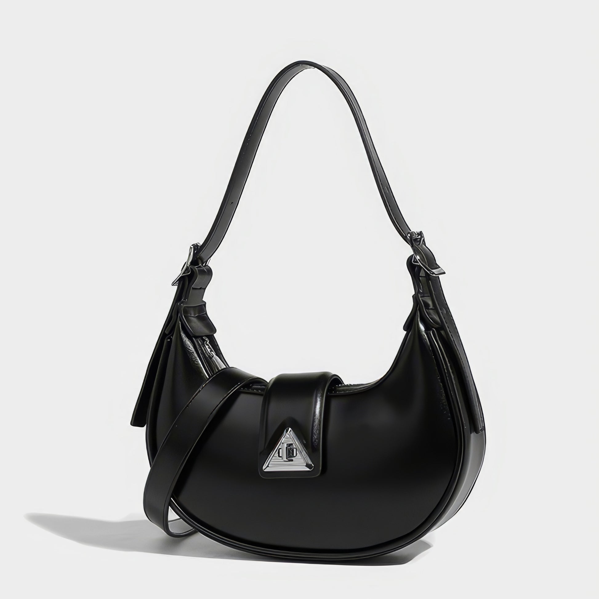 Smooth Black Crescent Shoulder Bag