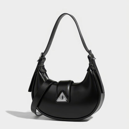 Smooth Black Crescent Shoulder Bag