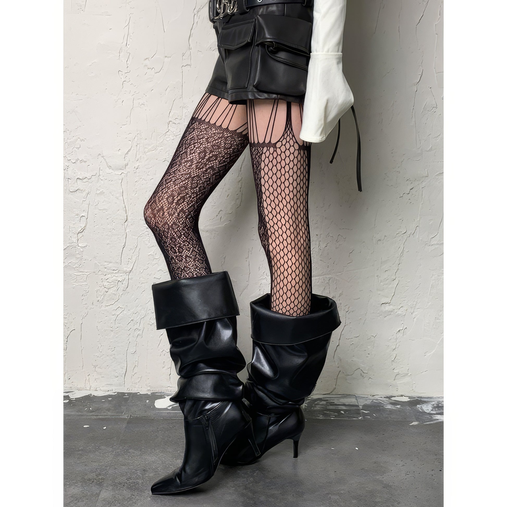 Striped Lace Mixed Mesh Tights