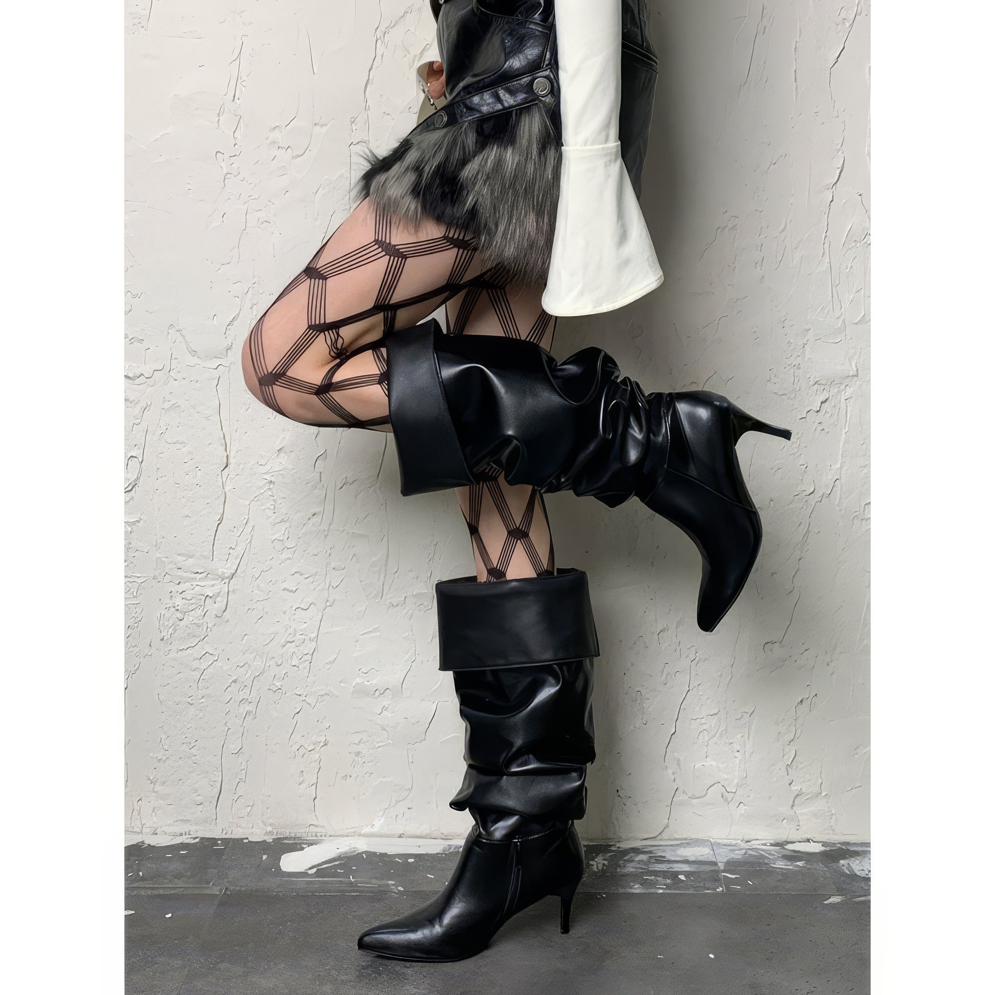 Geometric Strap Mesh Pattern Tights