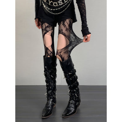 Distressed Cutout Spider Lace Tights