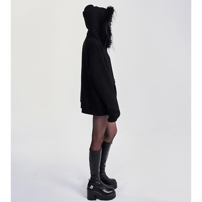 Faux Fur Trim Zip-Up Hoodie