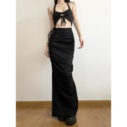 Side Ruched Slit Maxi Skirt