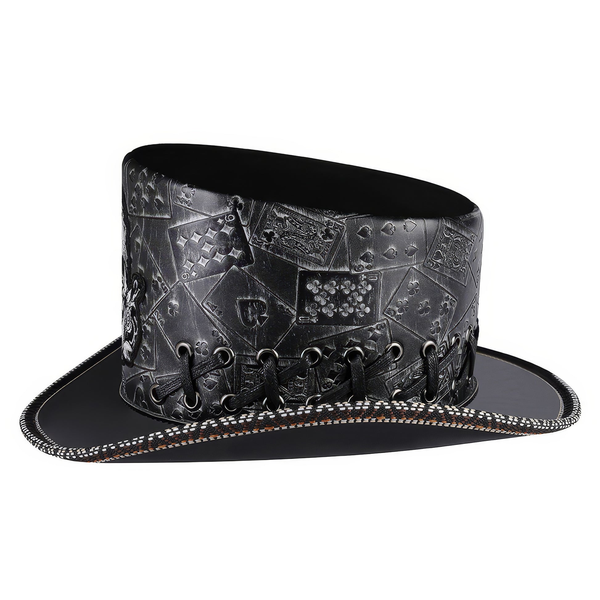 Embossed Card Pattern Lace-Up Top Hat