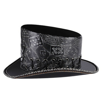 Embossed Card Pattern Lace-Up Top Hat