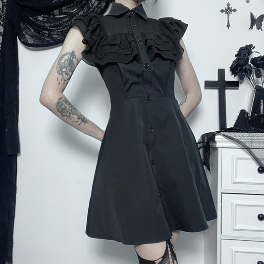 Black Ruffled Collar Dress