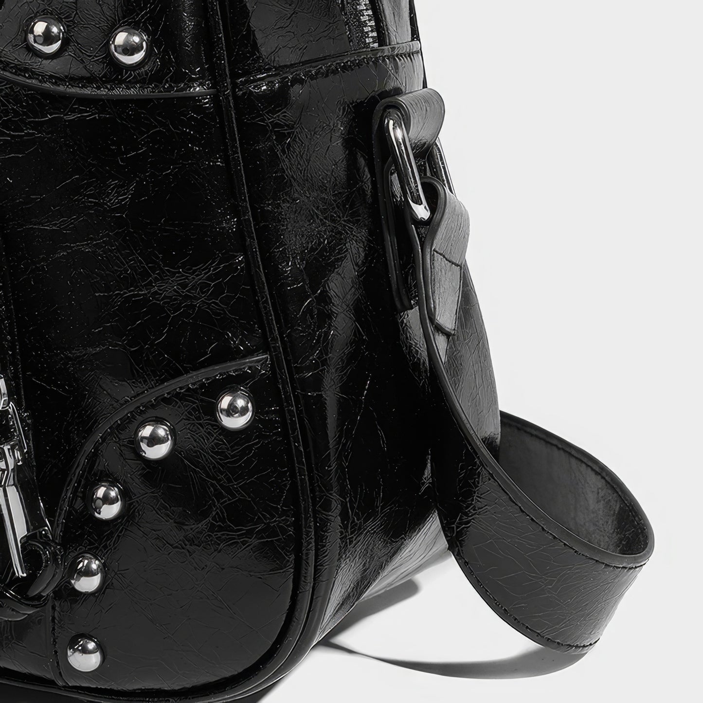 Studded Patent Utility Handbag