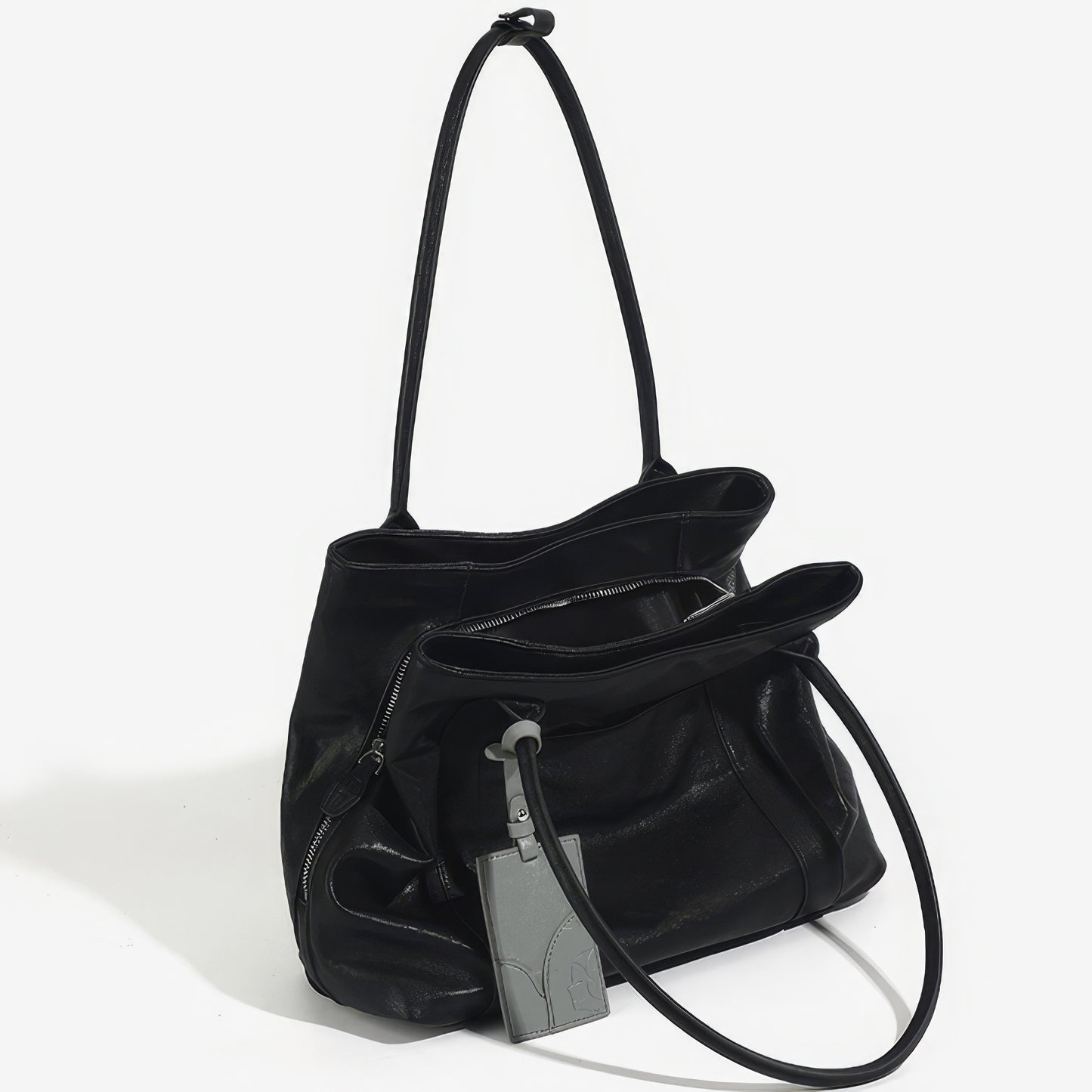 Soft Black Leather Shoulder Tote Bag