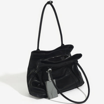 Soft Black Leather Shoulder Tote Bag