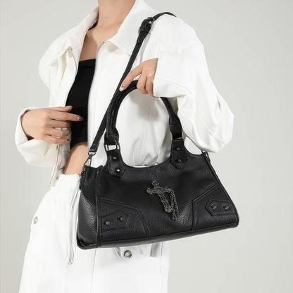Black Cross Chain Faux Leather Handbag